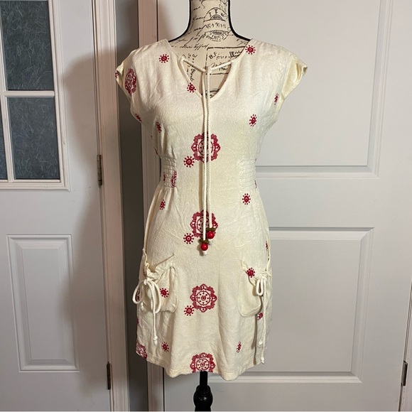Juicy Couture Vintage Cream & Red Embroidered Terry Coverup Dress Size  Small/S I